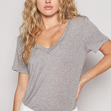 Heather Grey V Neck Short Sleeve