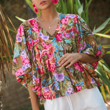 Olive Garden Bubble Flowy Sleeve Boho Blouse