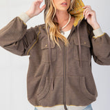 Ash Mineral Wash Zip Up Jacket with Contrast Stitch