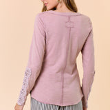 Vintage Wash Crochet Detail Long Sleeve