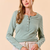 Vintage Wash Crochet Detail Long Sleeve