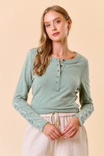 Vintage Wash Crochet Detail Long Sleeve