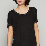 Round Neck Ribbed Contrast Stitch Easy Tee
