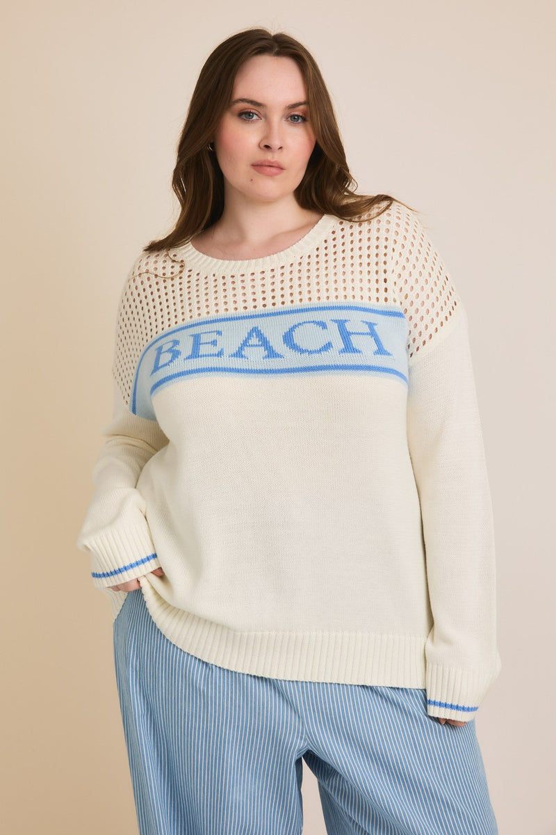 BEACH White Mix Woven Sweater