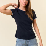 Round Neck Short Sleeve with Blanket Stitch Sleeve