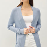 Open Front Cardigan with Rib Trim & Pockets