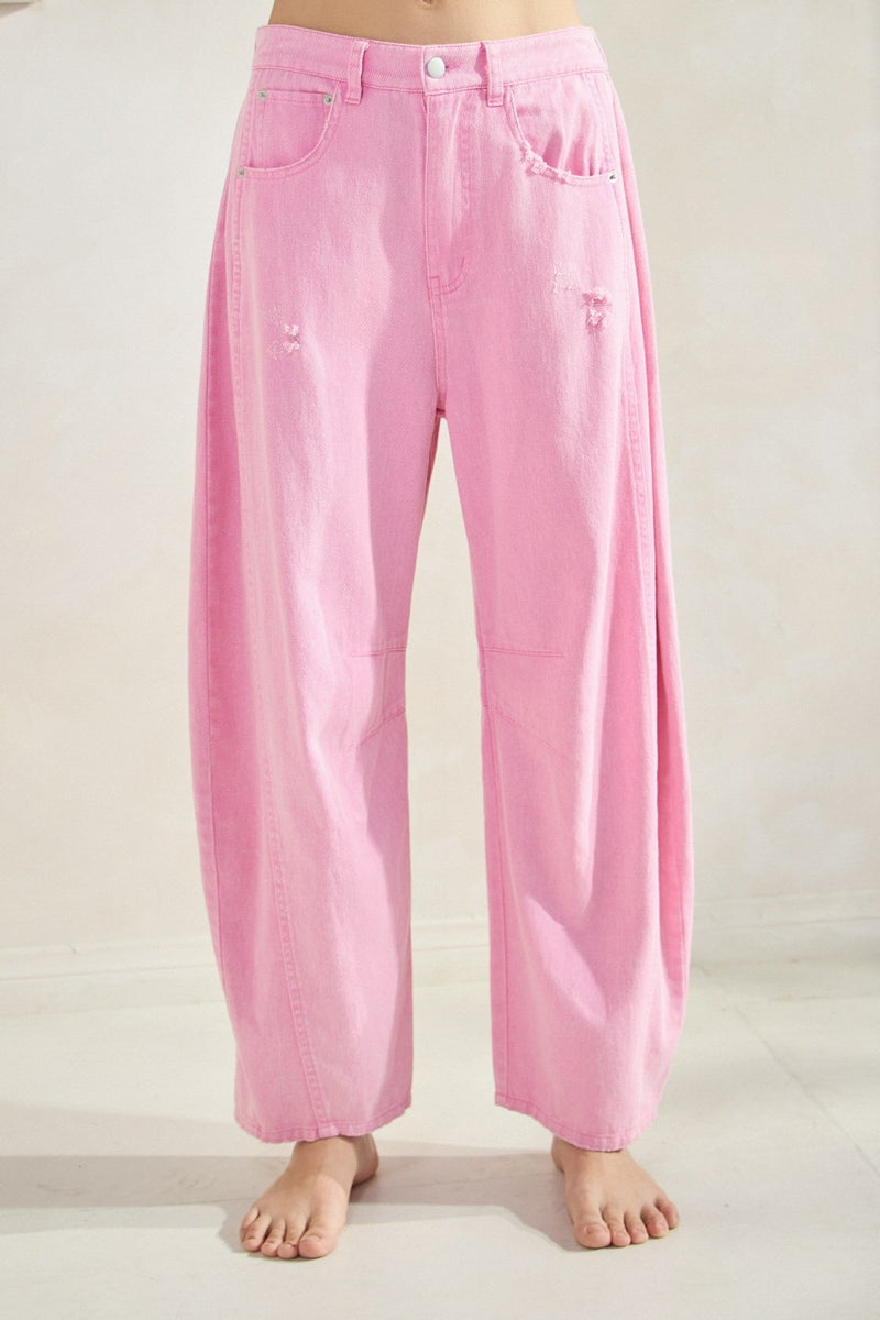 Pink Acid Washed Barrel Pant