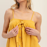 Mustard Button Down Tie Front Tank