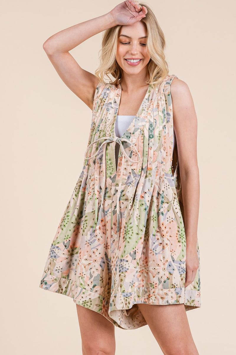 Peach Multi Floral Eyelet Lace Romper