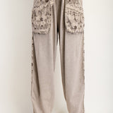 Light Mocha Ethnic Mix Print Mineral Wash Pant