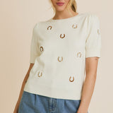 Cream Embroidered Horseshoe Sweater