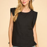 Woven Round Neck Cap Sleeve Top