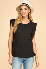 Woven Round Neck Cap Sleeve Top