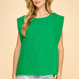 Woven Round Neck Cap Sleeve Top