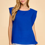 Woven Round Neck Cap Sleeve Top
