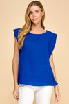 Woven Round Neck Cap Sleeve Top