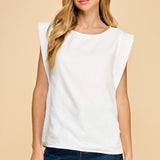 Woven Round Neck Cap Sleeve Top