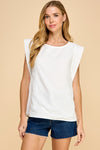 Woven Round Neck Cap Sleeve Top