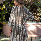 Ivory + Black Mix Weave Open Front Kimono