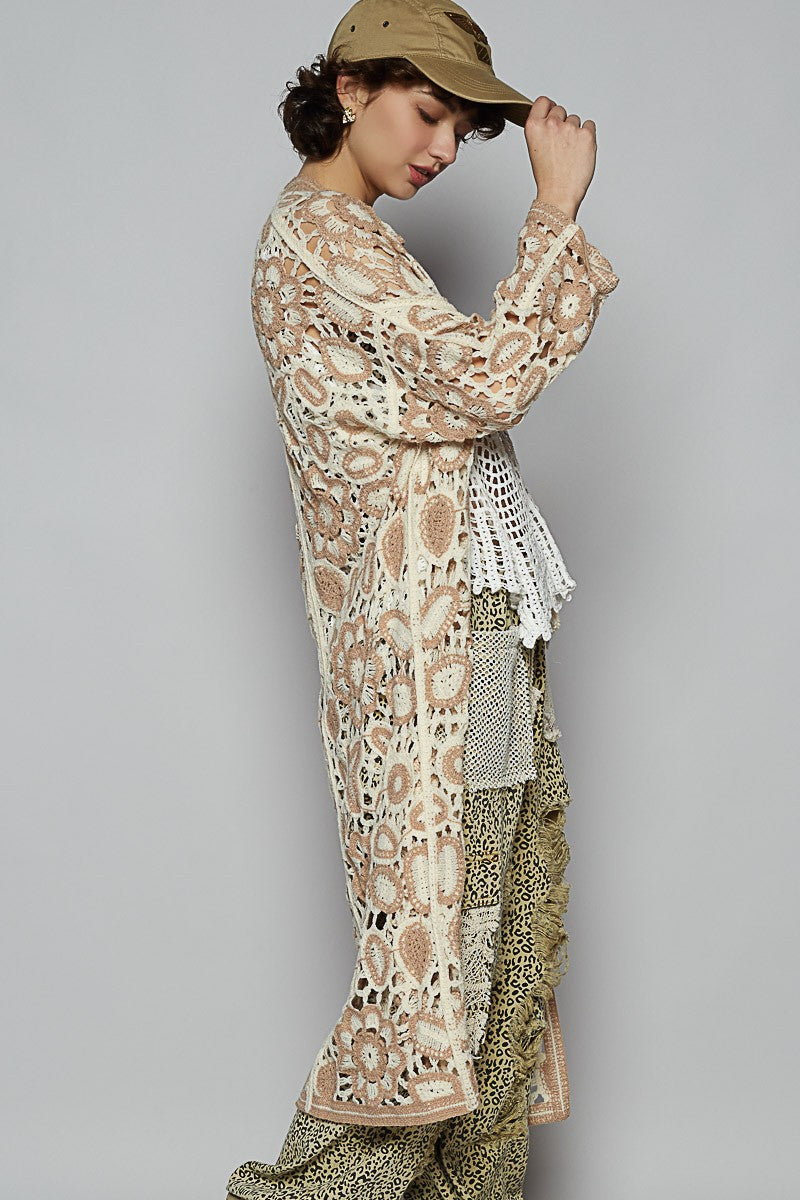 Beige + Taupe Boho Mix Crochet Duster