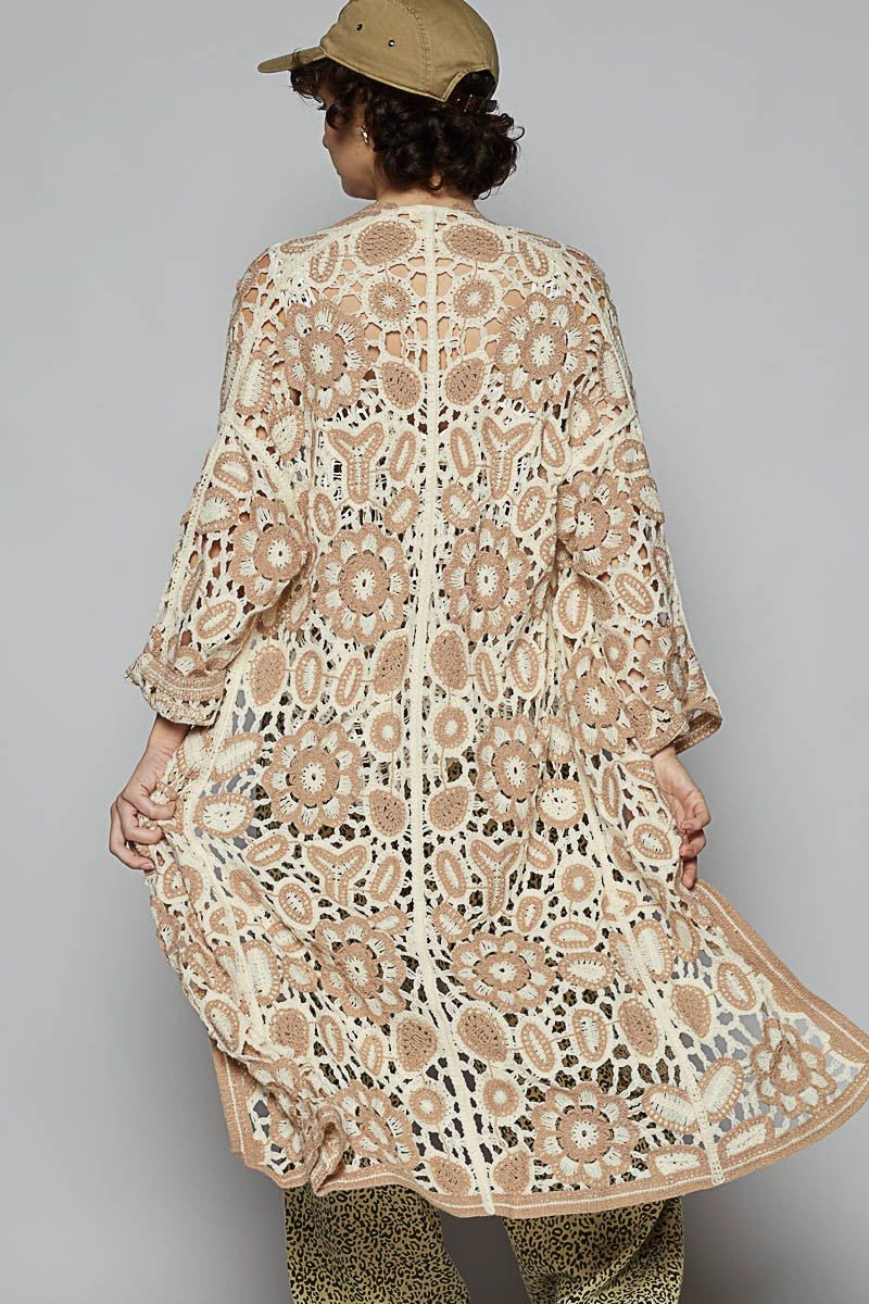 Beige + Taupe Boho Mix Crochet Duster