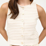 Khaki Stripe Button Down Cardigan Vest