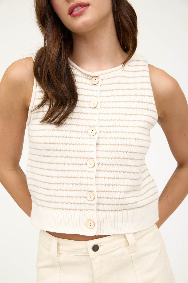 Khaki Stripe Button Down Cardigan Vest