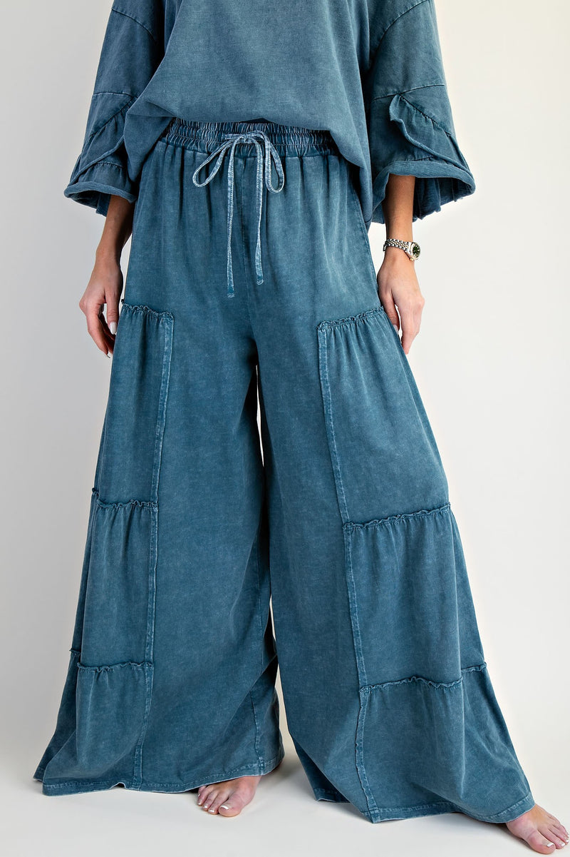 Washed Teal Tiered Pant