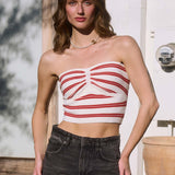 Stripe Sweetheart Strapless Sweater Knit Top