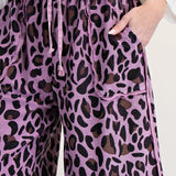 Dried Orchid Washed Animal Print Wide Leg Pant
