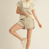 Beige Color Block Quarter Zip Set