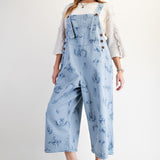 Dusty Blue Western Print Twill Overalls