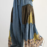 Washed Denim + Lime Star Patchwork Palazzo Pant