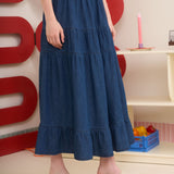 Dark Denim Tiered Maxi Skirt