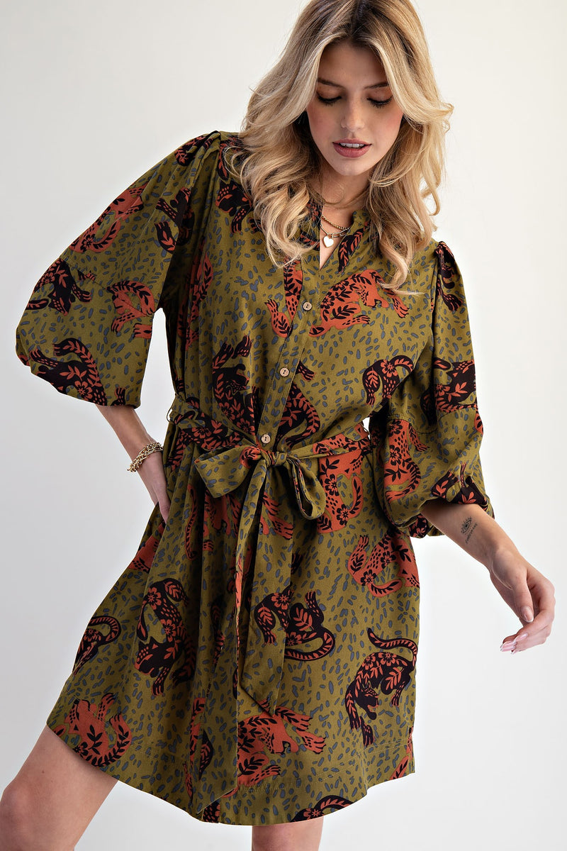 Untamed Martini Olive Button Front Dress
