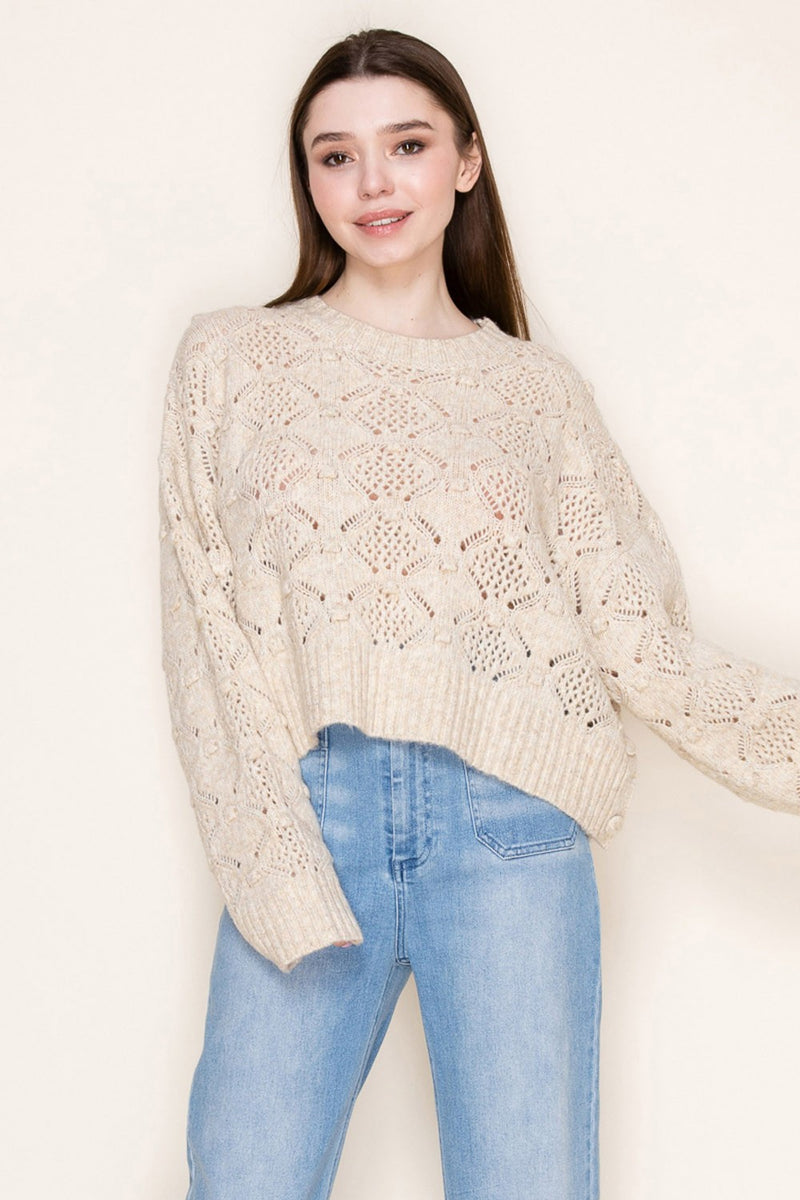 Natural Wavy Woven Crop Sweater