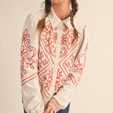 Ranchin' Ecru Embroidered Button Up