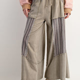 Sage Grey Jacquard Contrast Wide Leg Patch Pant