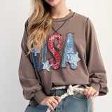 USA Patchwork Mocha Pullover