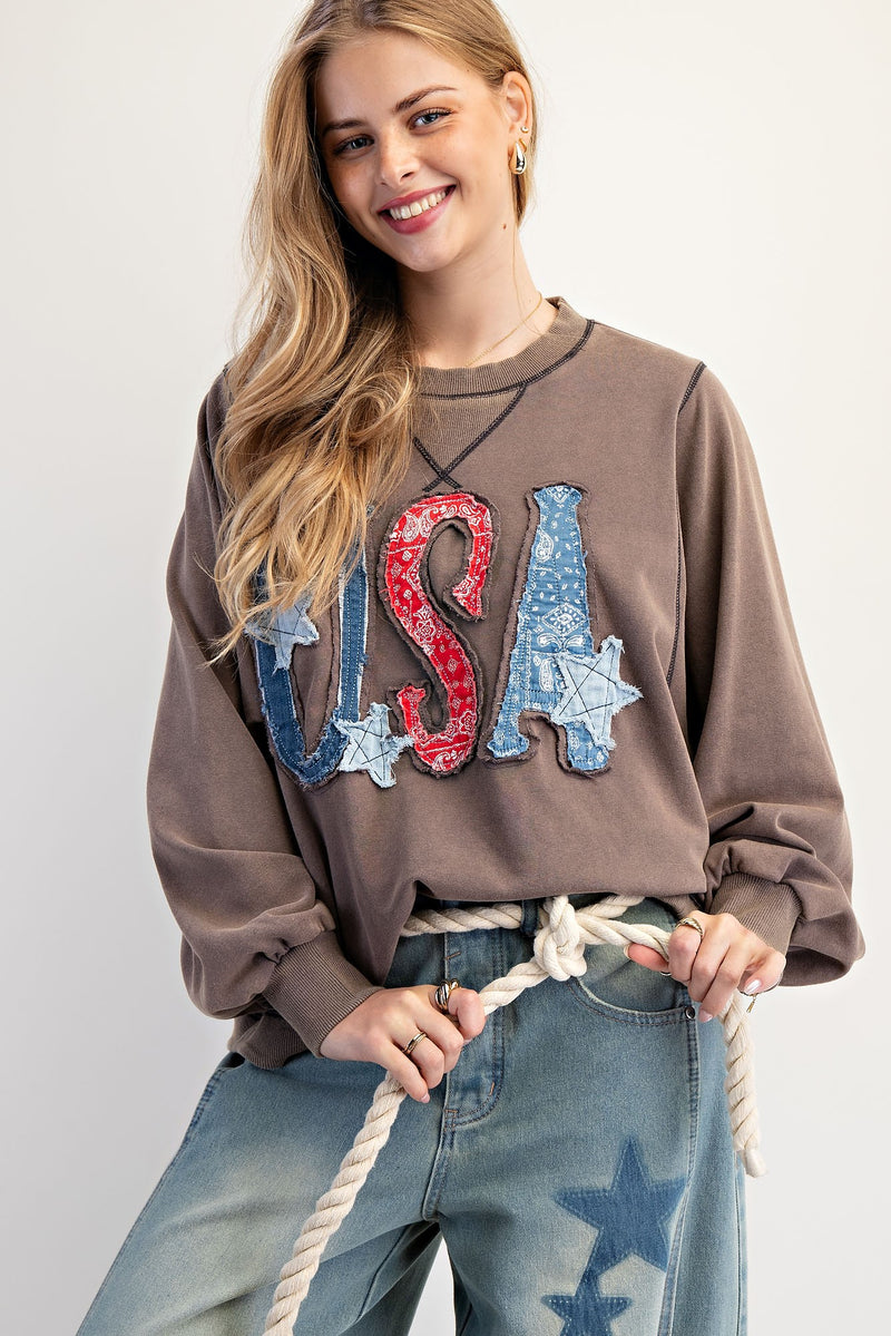 USA Patchwork Mocha Pullover