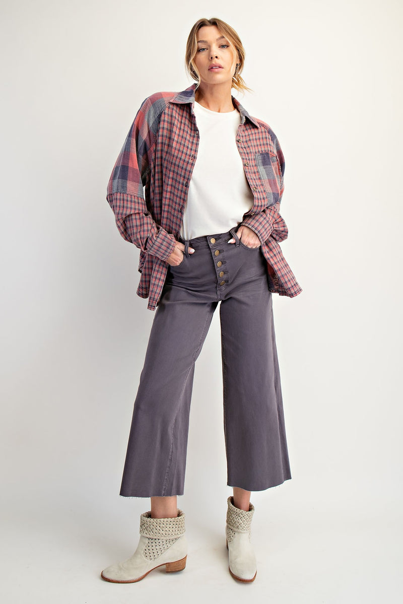 Ash Grey Wide Leg Twill Trouser