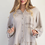 Mushroom Washed Linen Plaid Button Up