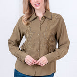 Olive Rivet Western Influence Button Up Blouse
