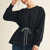 Black Drawstring Waist Long Sleeve