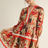 Burgundy Boho Floral Flutter L/S Dress