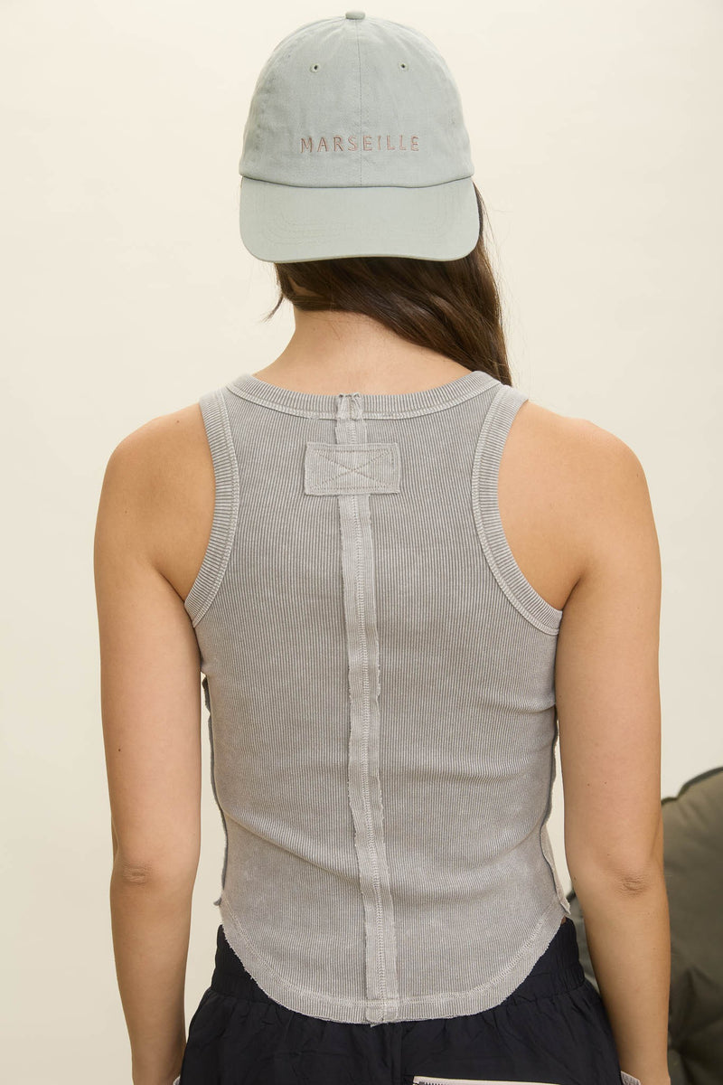 Washed Raw Edge Rib Knit Tank