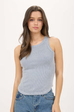 Washed Raw Edge Rib Knit Tank