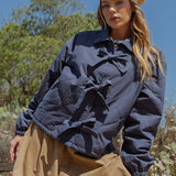 Faded Navy Three Bow Front Quilted Jacket
