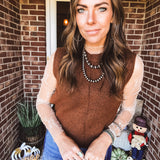 Chestnut Sleeveless Crop Sweater Vest with Rib Detail