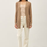 Open Front Cardigan with Rib Trim & Pockets